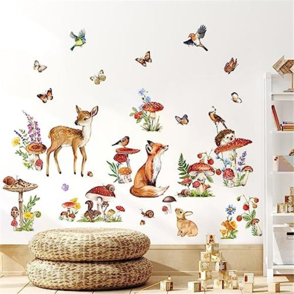 Woodland Animal Wall Stickers Deer Fox Mushroom Nursery Decals
